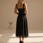 Dames Vierkante Hals Midi Jurk Chiffon
