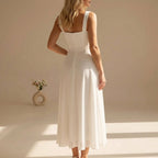 Dames Vierkante Hals Midi Jurk Chiffon