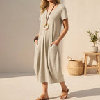 Dames Casual Midi Jurk met Zakken