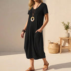 Dames Casual Midi Jurk met Zakken