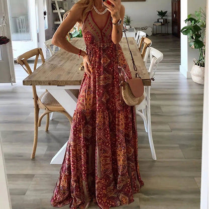 Osiana Jurk | Dunne Strap Bohemian Maxi Jurk