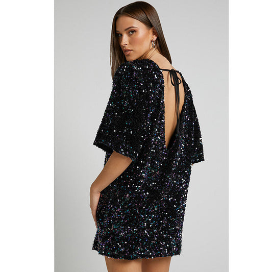 Sherida Jurk | Open Rug Pailletten Mini Jurk