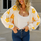 Udele Vest | Dames Herfst Cropped Gebreid Vest met Bloemenpatroon