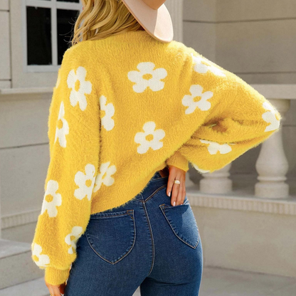 Udele Vest | Dames Herfst Cropped Gebreid Vest met Bloemenpatroon