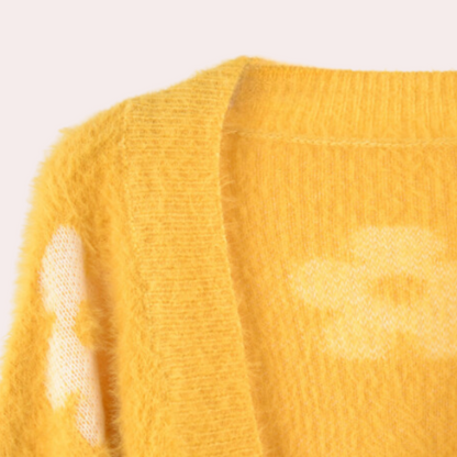 Udele Vest | Dames Herfst Cropped Gebreid Vest met Bloemenpatroon