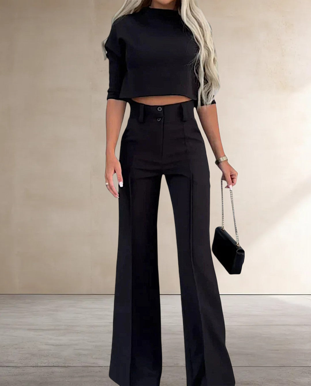 Eryka Set | Midimouw Top en Wijde Broeken Set