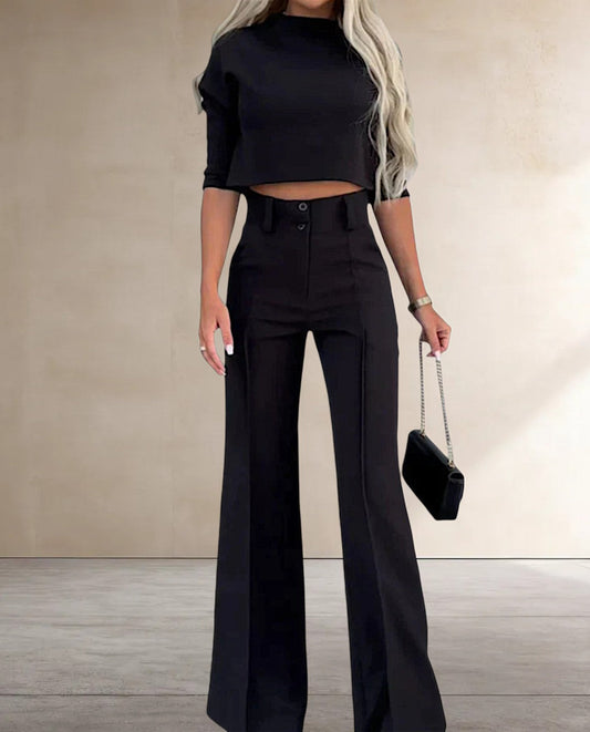 Eryka Set | Midimouw Top en Wijde Broeken Set