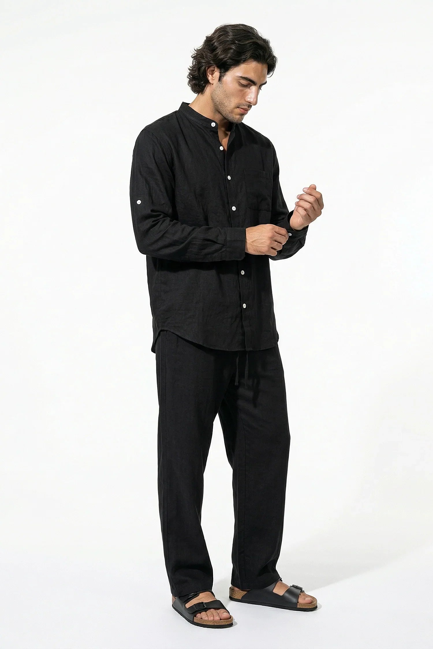Heren Linnen Overhemd en Broek Set