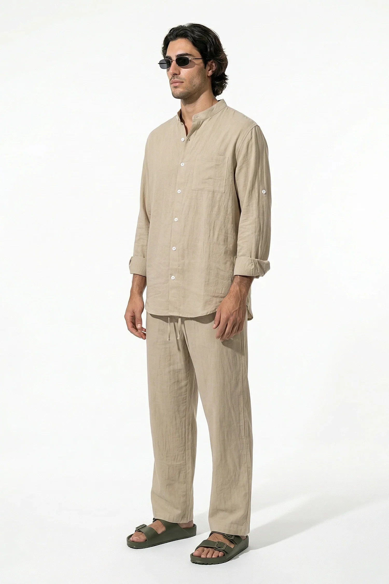Heren Linnen Overhemd en Broek Set