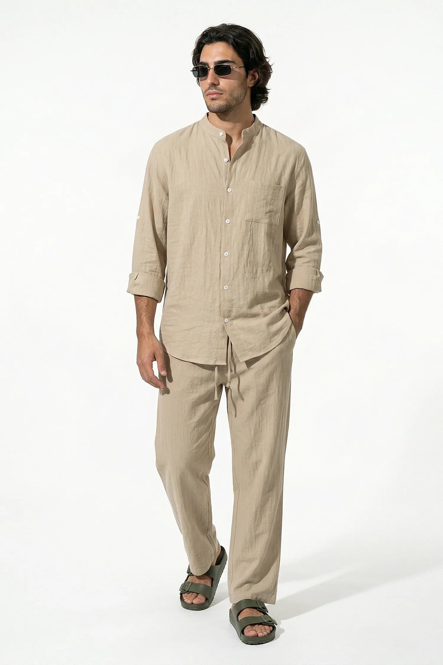 Heren Linnen Overhemd en Broek Set