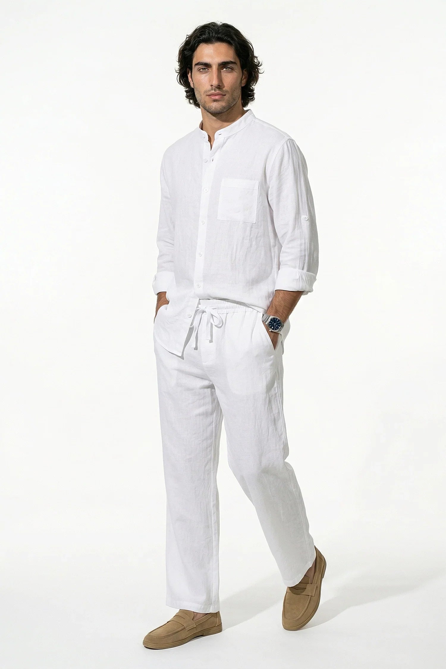 Heren Linnen Overhemd en Broek Set