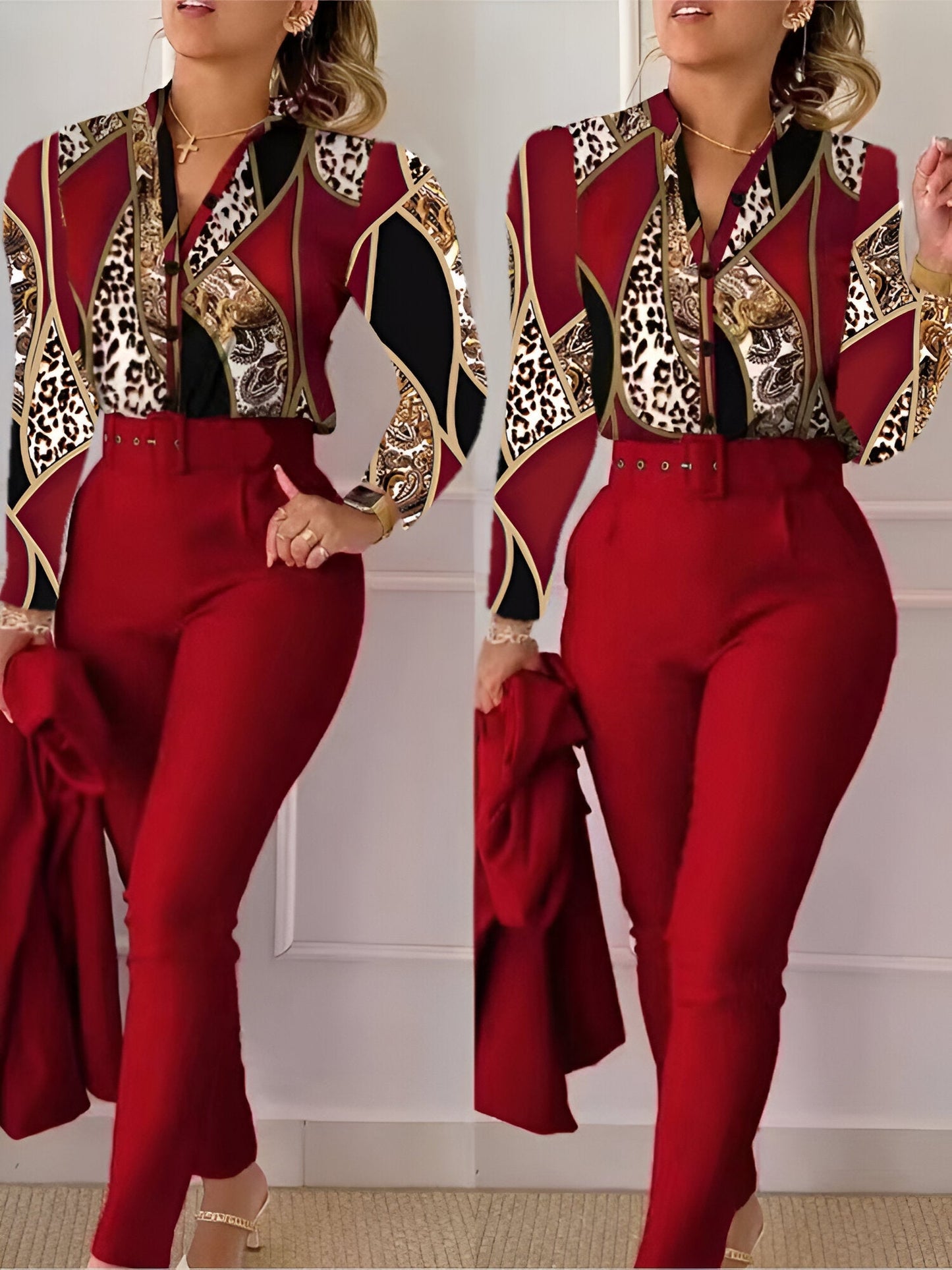 Lyneth Set | Lange Mouw V-Hals Top en Broek Set
