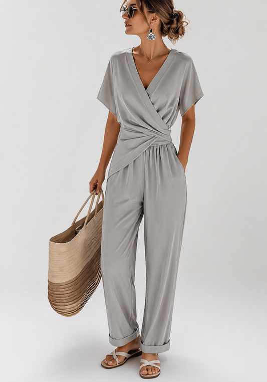 Dames Twee Delige Set met Gedrapeerde Strik