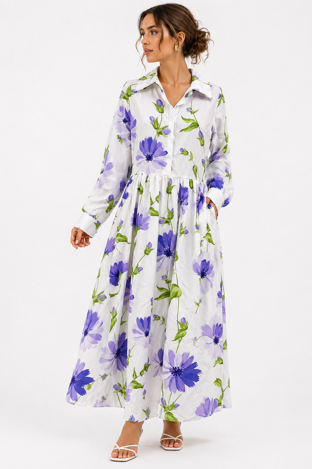 Dames Lavendel Prairie Bloemenprint Maxi Jurk