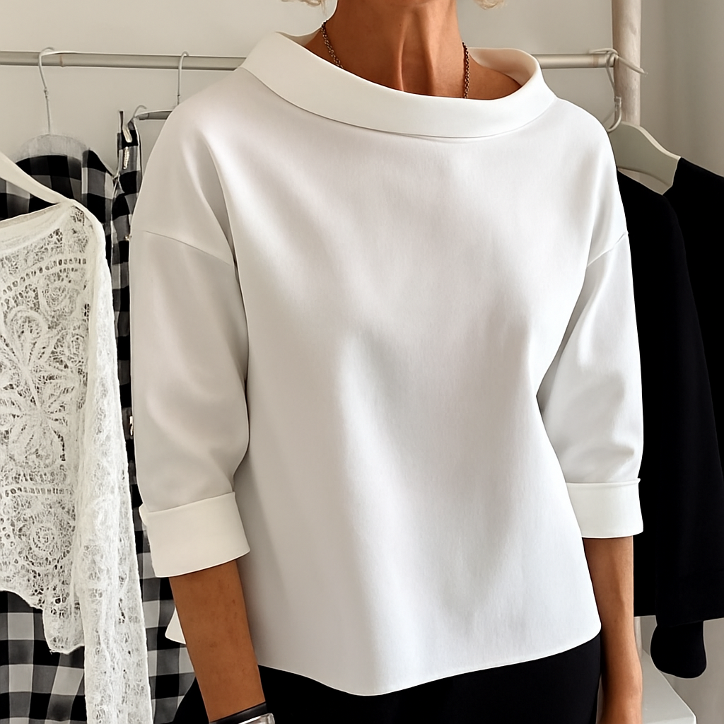Umariyah Top | Dames Herfst Casual Top met Brede Kraag en Halve Col