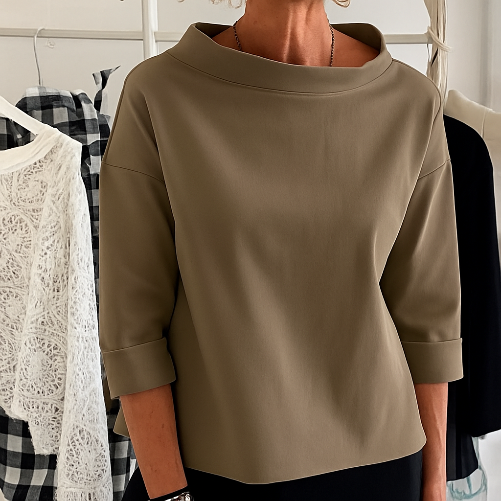 Umariyah Top | Dames Herfst Casual Top met Brede Kraag en Halve Col