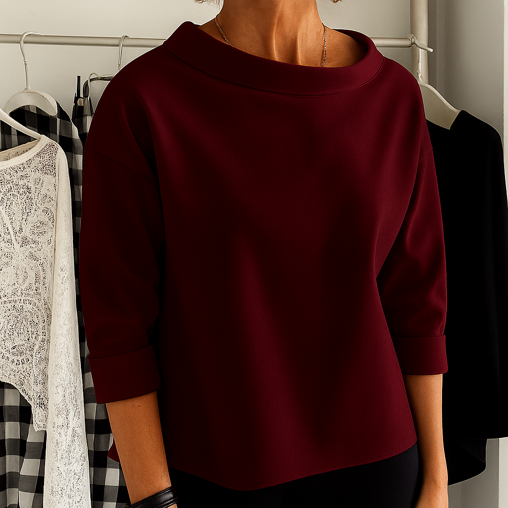 Umariyah Top | Dames Herfst Casual Top met Brede Kraag en Halve Col