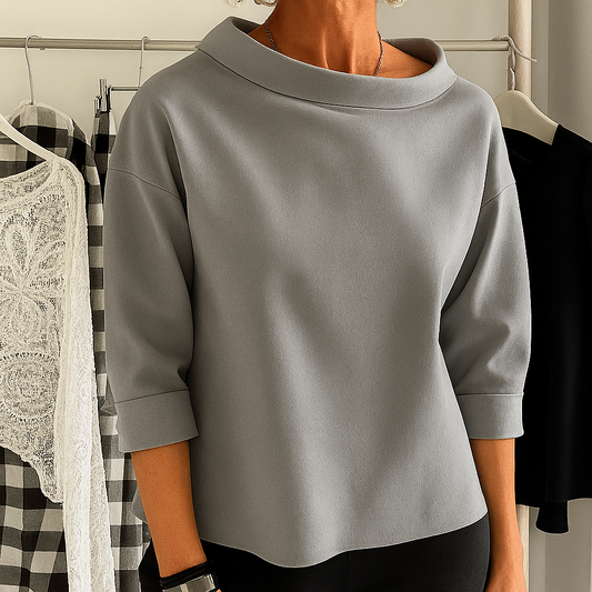 Umariyah Top | Dames Herfst Casual Top met Brede Kraag en Halve Col