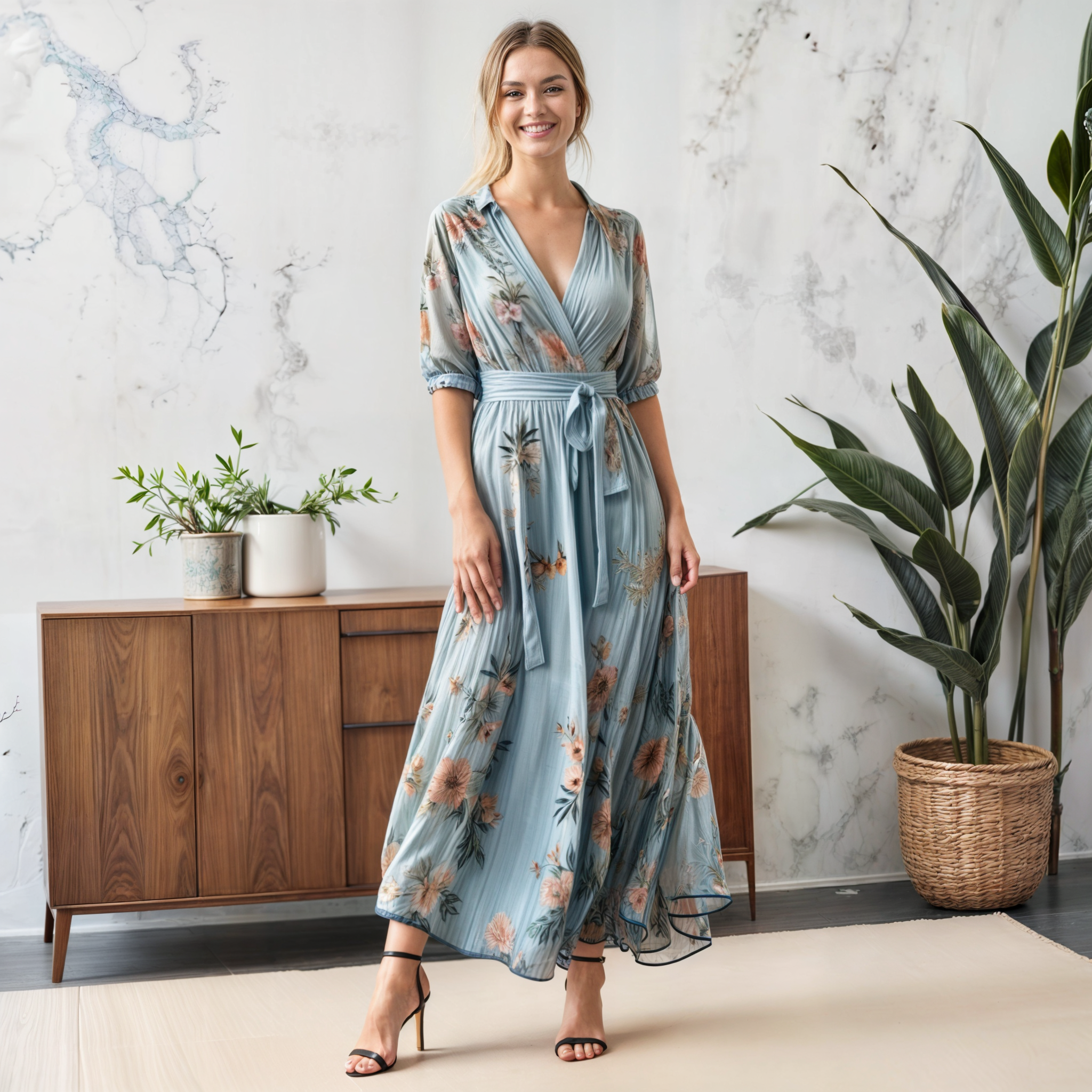 Dames Midi Jurk met Korte Pofmouwen