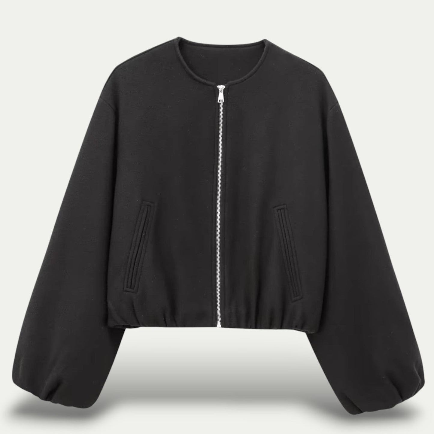Abigail Jacket | Herfst Korte Zip-Up Jacket met Ballonmouwen