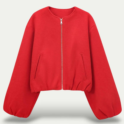 Abigail Jacket | Herfst Korte Zip-Up Jacket met Ballonmouwen