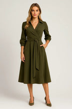 Dames Wikkel Midi Jurk met Riem
