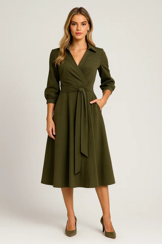 Dames Wikkel Midi Jurk met Riem
