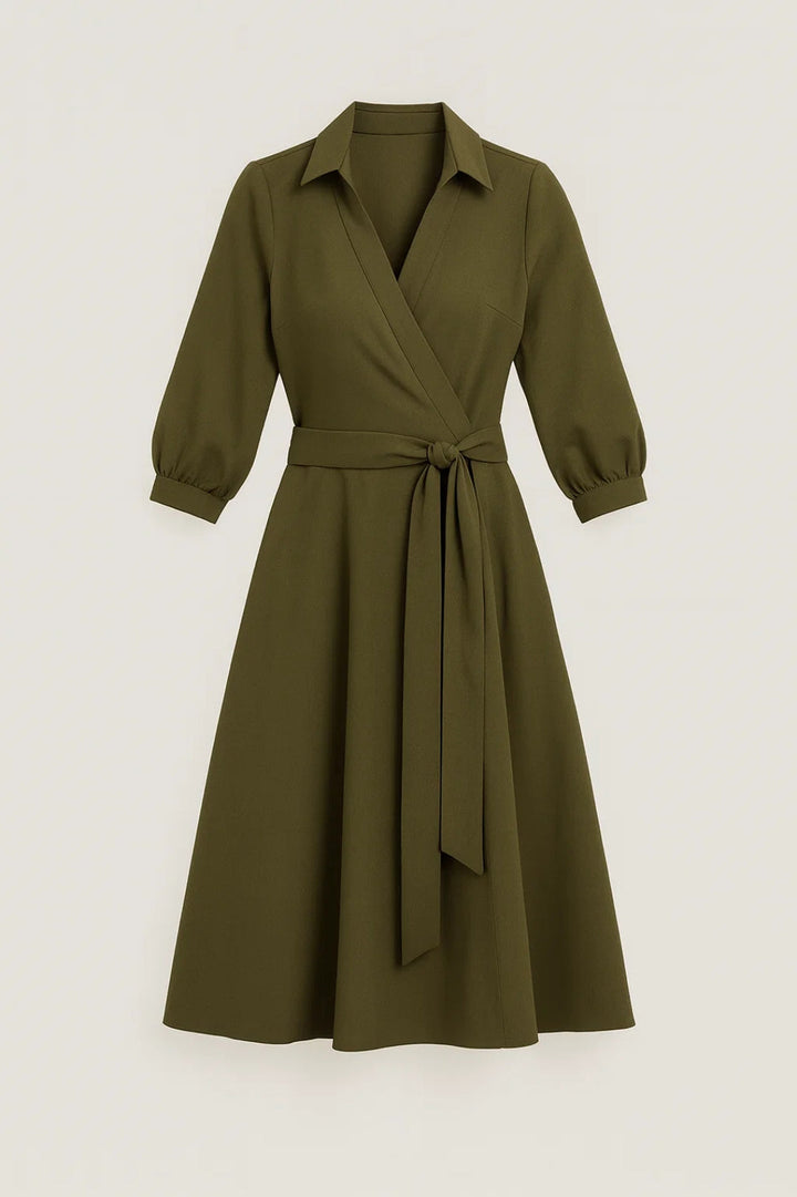 Dames Wikkel Midi Jurk met Riem