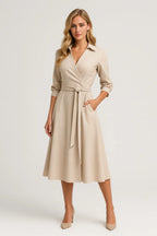 Dames Wikkel Midi Jurk met Riem
