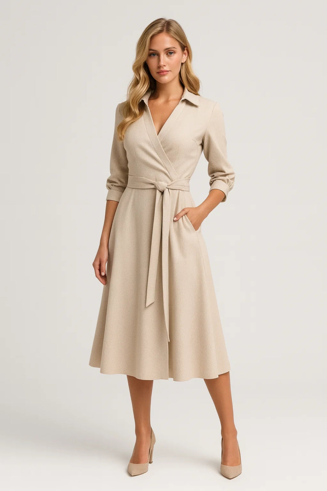 Dames Wikkel Midi Jurk met Riem