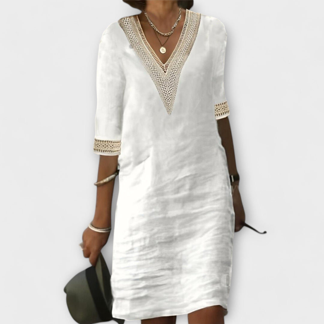 Dames V Hals Shift Mini Jurk Driekwart Mouwen