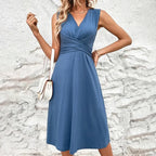 Dames Elegante Geplooide Mouwloze Midi Jurk