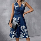Dames Elegante Geplooide Mouwloze Midi Jurk