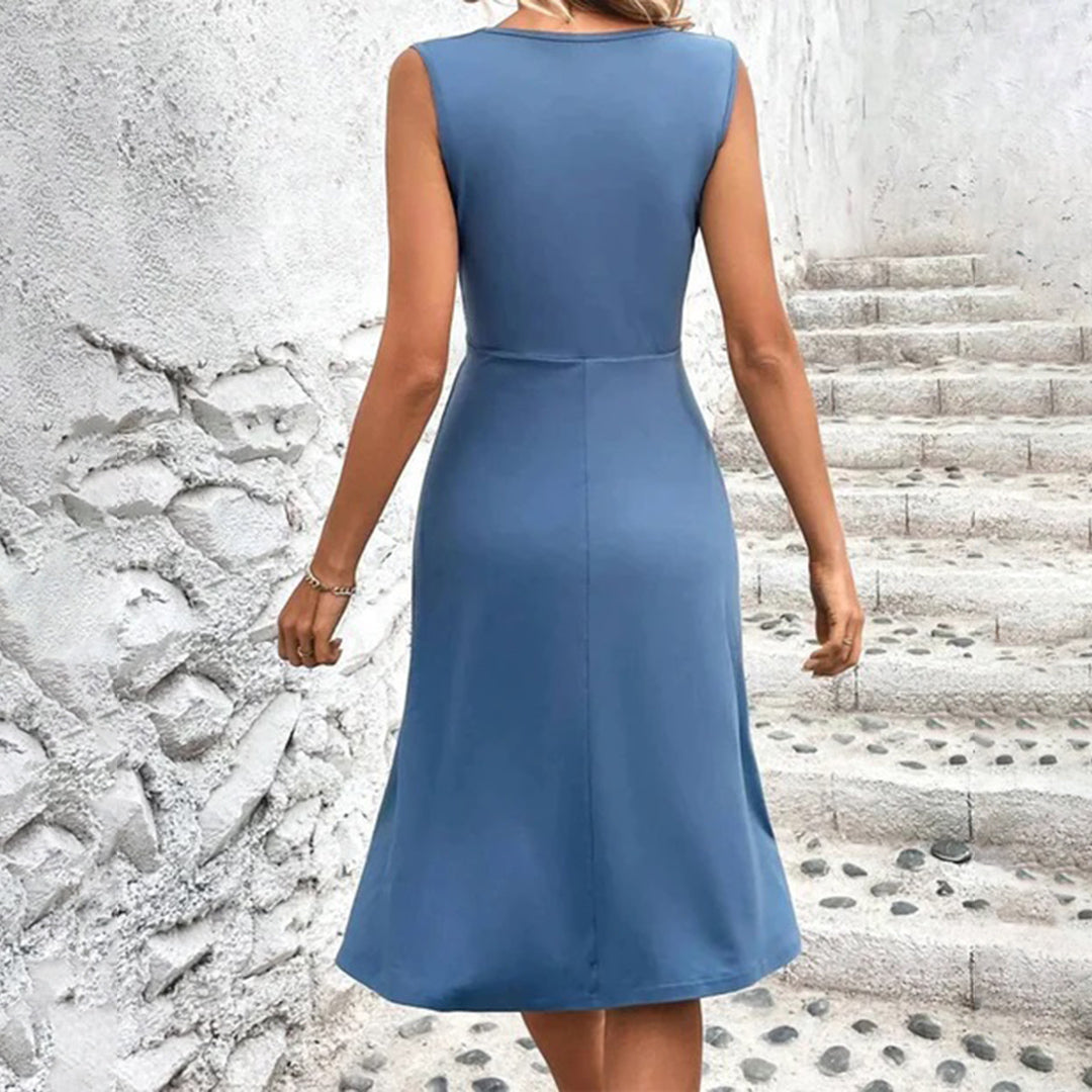 Dames Elegante Geplooide Mouwloze Midi Jurk