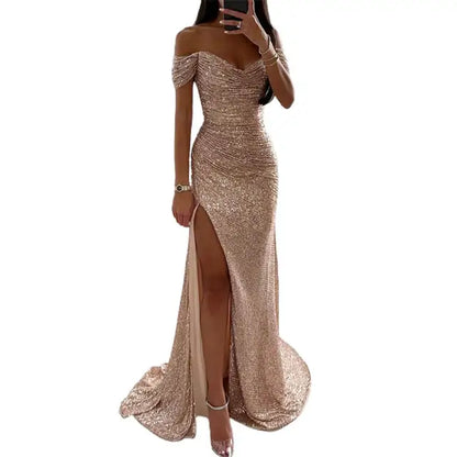 Thalia Jurk | Elegante Off Shoulder V-Hals Avondjurk