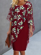 Dames Bruiloftsgast Midi Jurk met Chiffon Cape