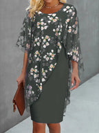 Dames Bruiloftsgast Midi Jurk met Chiffon Cape