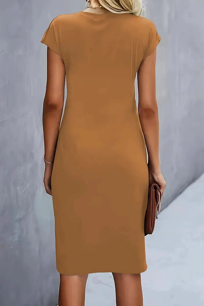Dames Midi Jurk met Geplooide Taille