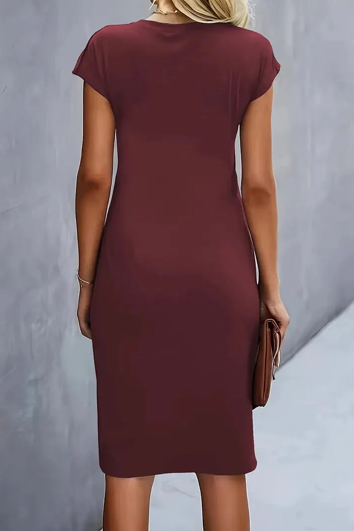 Dames Midi Jurk met Geplooide Taille