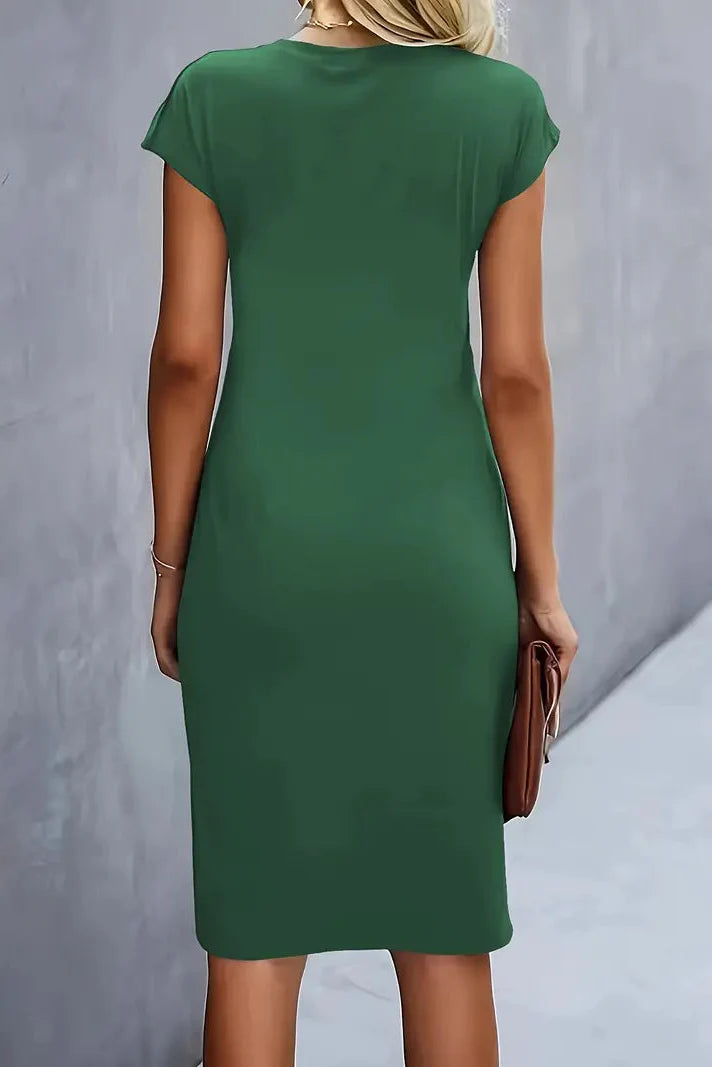 Dames Midi Jurk met Geplooide Taille