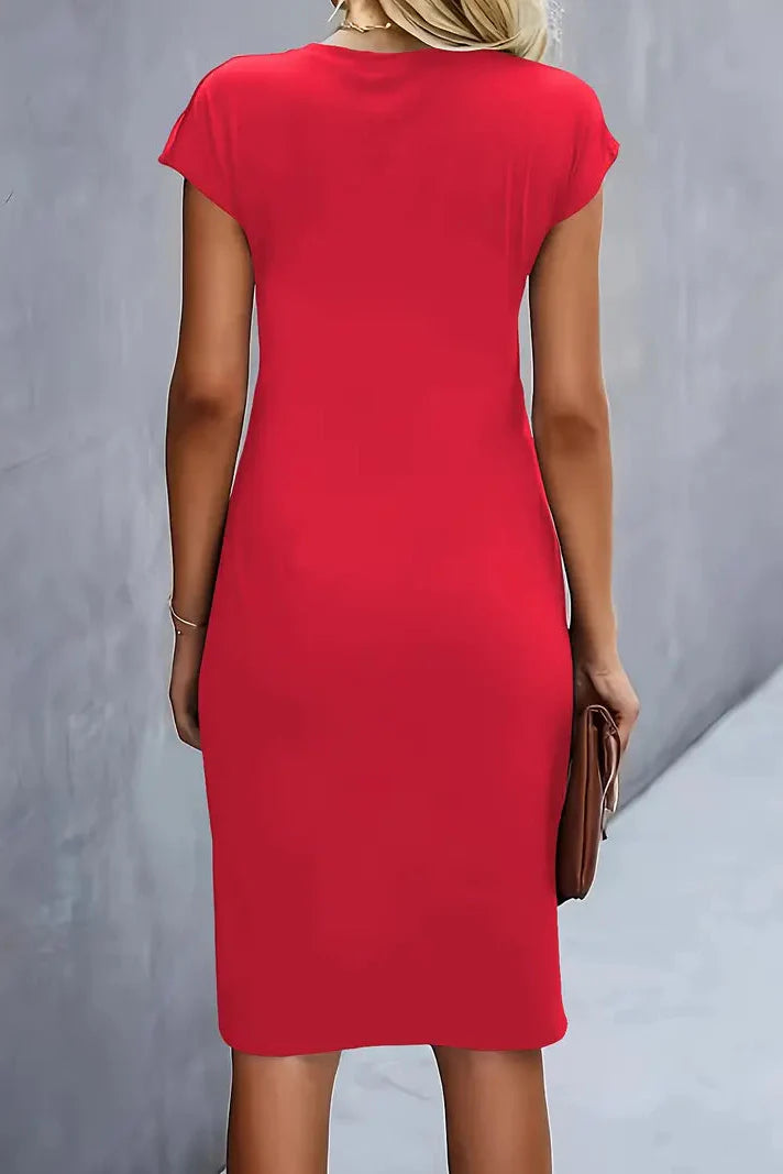 Dames Midi Jurk met Geplooide Taille