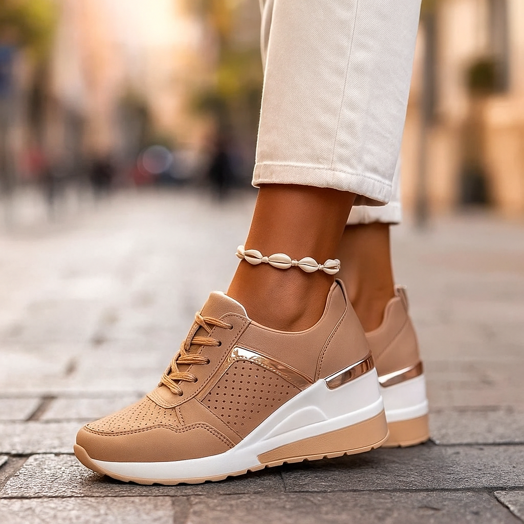Dames Leren Sleehak Sneakers Verborgen Zool