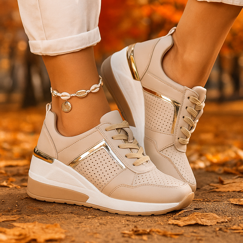 Dames Leren Sleehak Sneakers Verborgen Zool