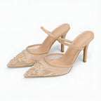Dames Mesh Slingback Hakken Bloemenprint