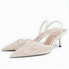 Dames Mesh Slingback Hakken Bloemenprint