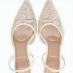 Dames Mesh Slingback Hakken Bloemenprint