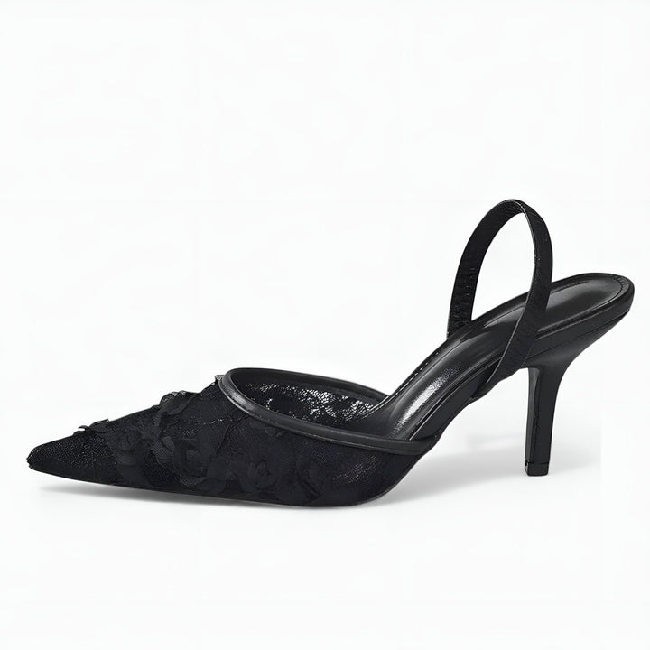 Dames Mesh Slingback Hakken Bloemenprint