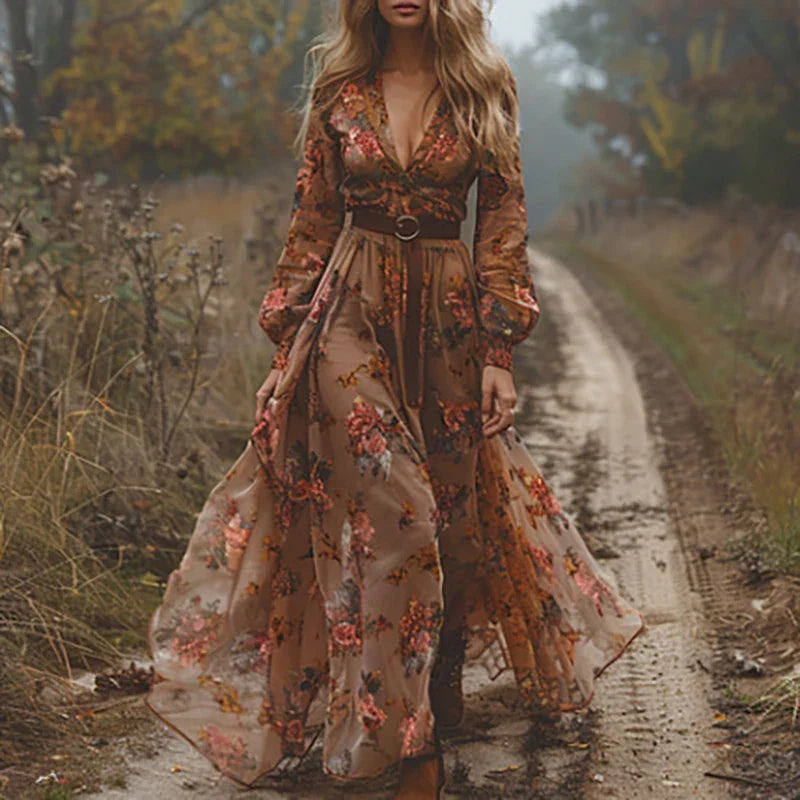Dames Bohemian Maxi Jurk met Bloemenprint