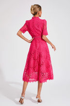 Dames Roze Kerst Midi Jurk met Uitlopende Rok