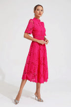 Dames Roze Kerst Midi Jurk met Uitlopende Rok